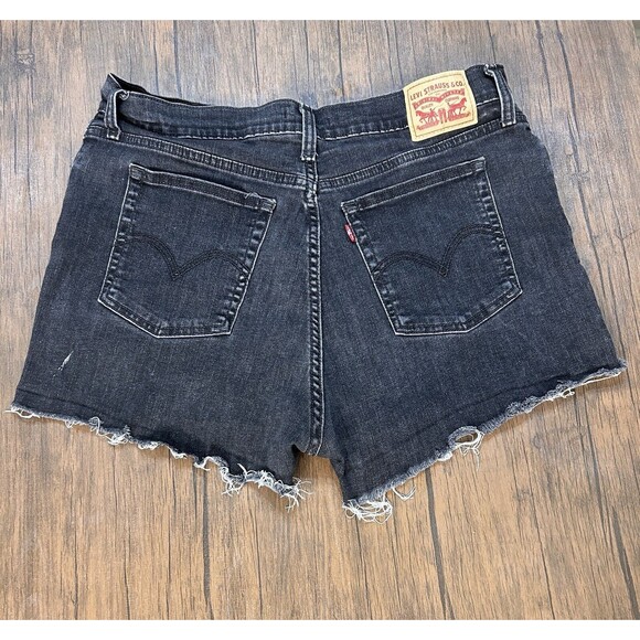 Levi’s High Rise Shorts Women 34 (See Below Measurements) Black Raw Frayed Hem - Picture 1 of 9